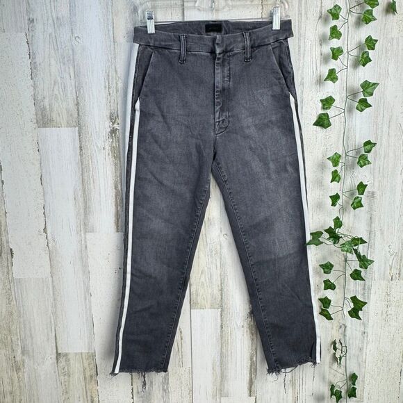 MOTHER The Shaker Prep Fray Cropped Denim Jeans in Dear Mr Black Racer Size 27 - Picture 4 of 12